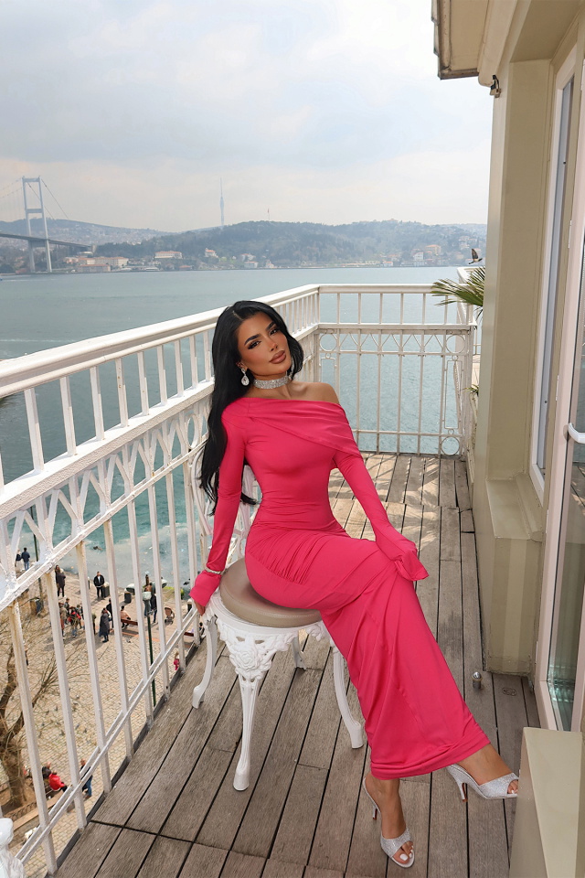 Fuşya Eywa Uzun Elbise ATE-4001 - 2