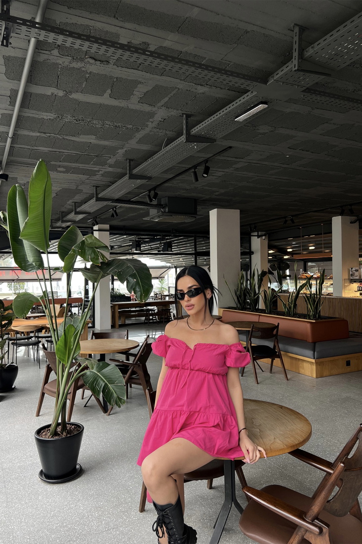 Fuşya Önden Bağlamalı Mini Elbise ATE4823 - EYYO