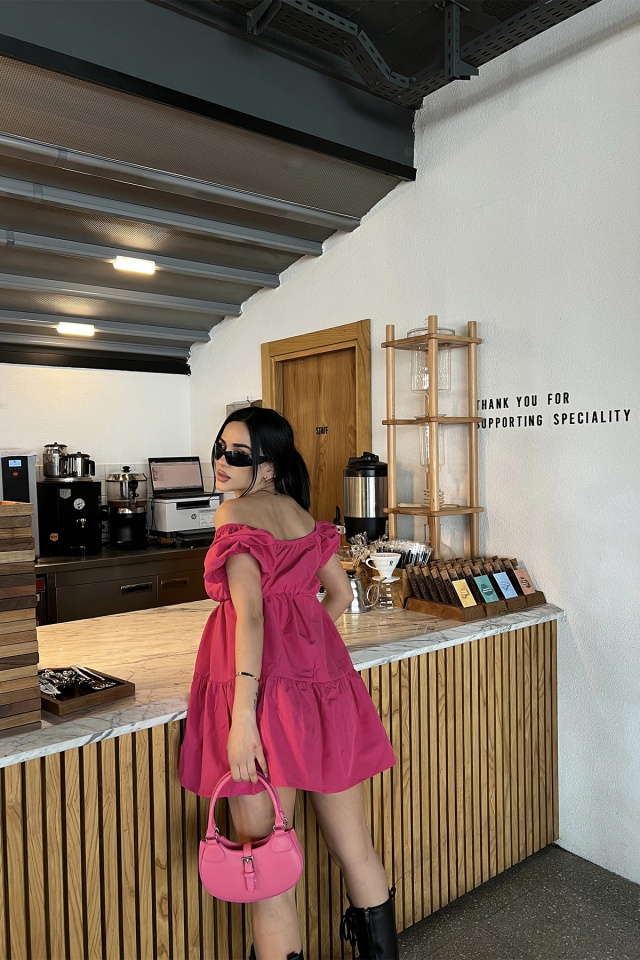 Fuşya Önden Bağlamalı Mini Elbise ATE4823 - 4