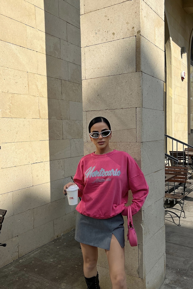 Fuşya Önü Baskılı Sweat ATE4505 - 3