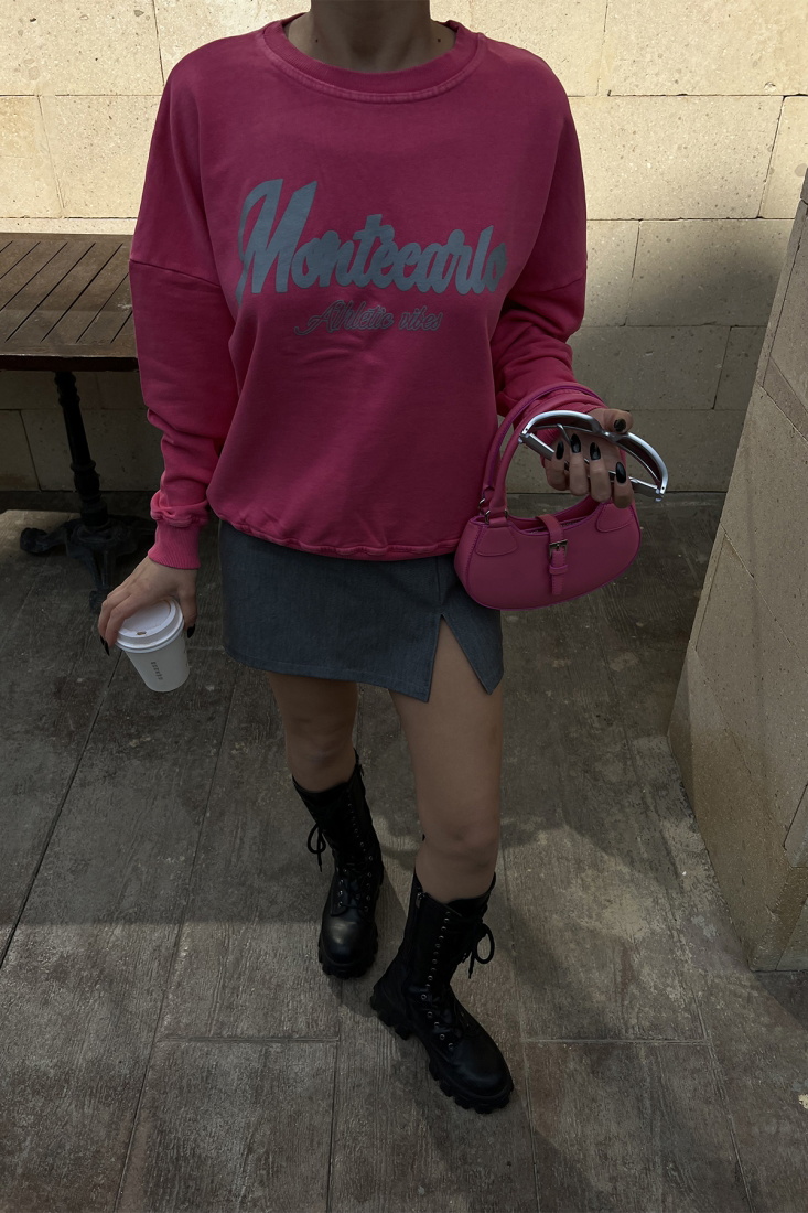 Fuşya Önü Baskılı Sweat ATE4505 - EYYO