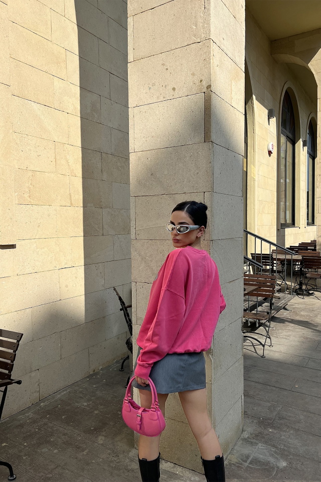 Fuşya Önü Baskılı Sweat ATE4505 - 6