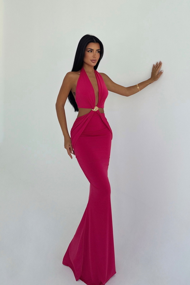Fuşya Seamed Uzun Elbise ATE-3473 