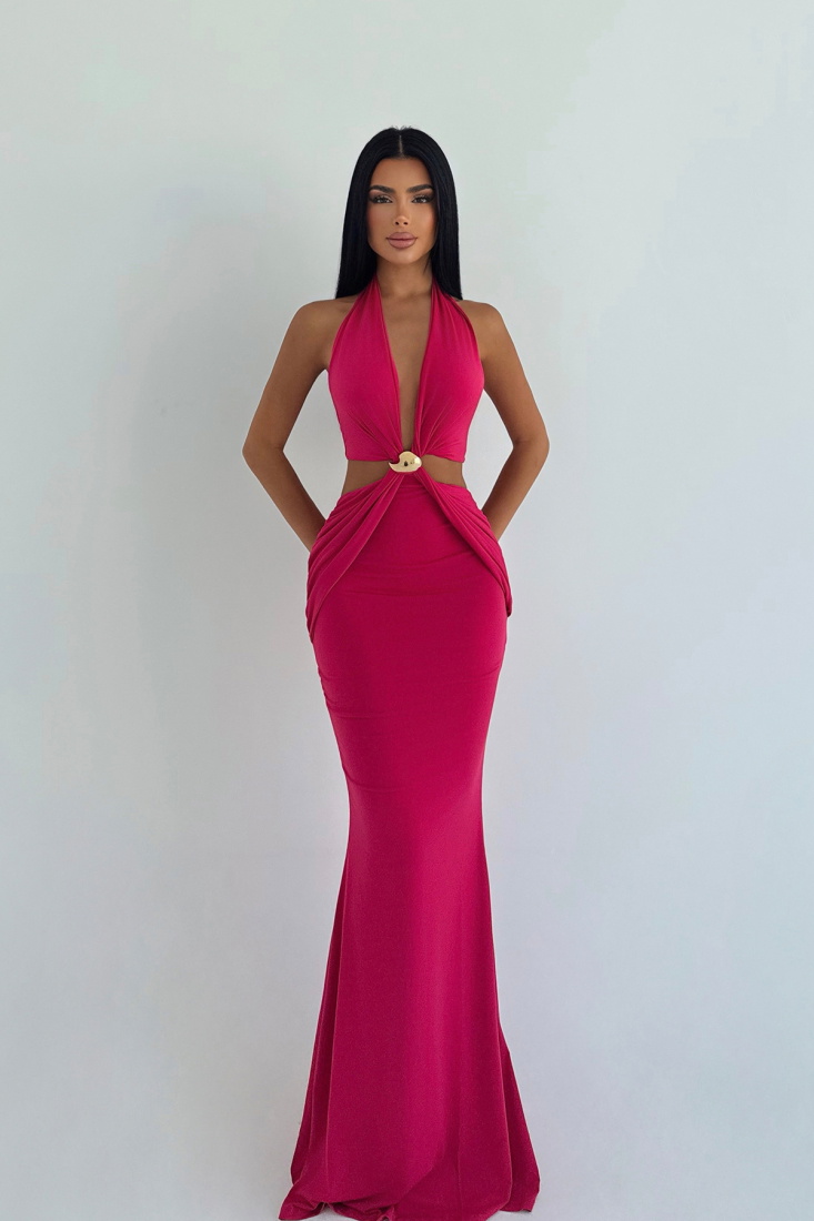 Fuşya Seamed Uzun Elbise ATE-3473 - EYYO