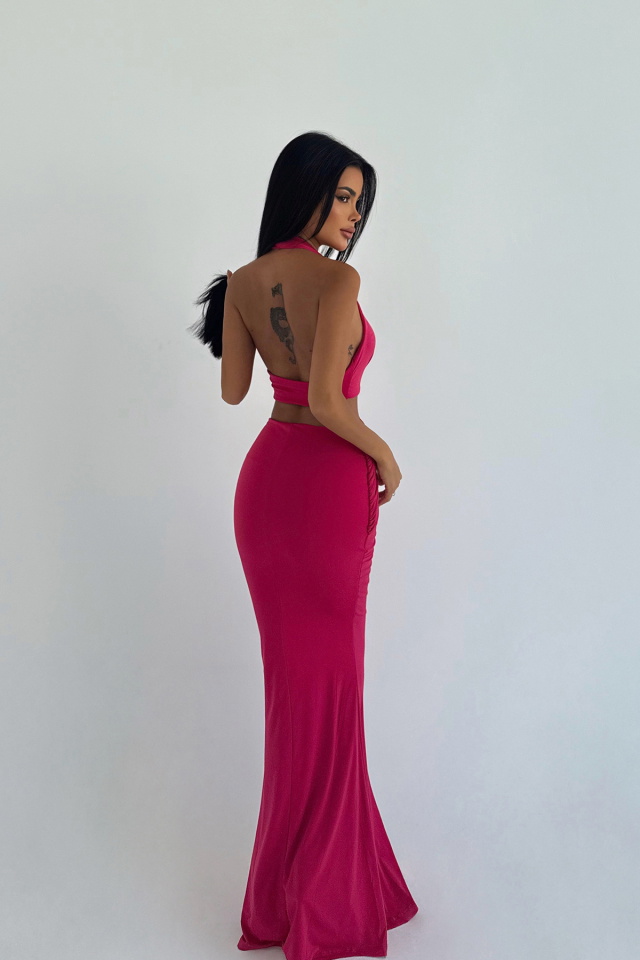 Fuşya Seamed Uzun Elbise ATE-3473 - 3