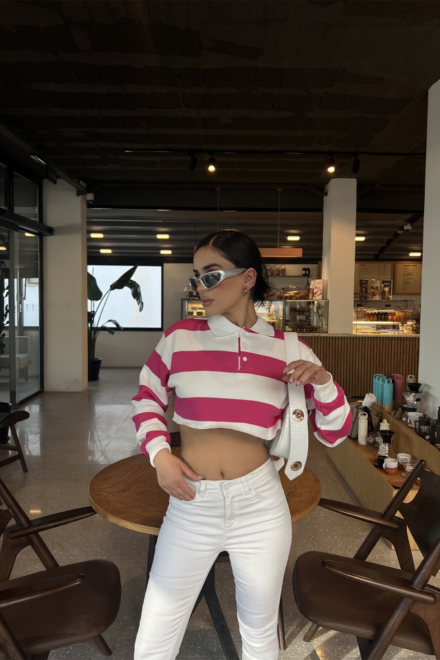 Fuşya Şerit Detay Crop Top ATE3244 - 3