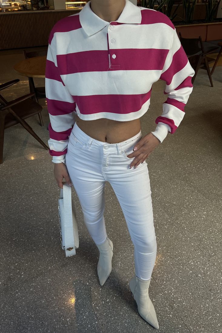 Fuşya Şerit Detay Crop Top ATE3244 - EYYO