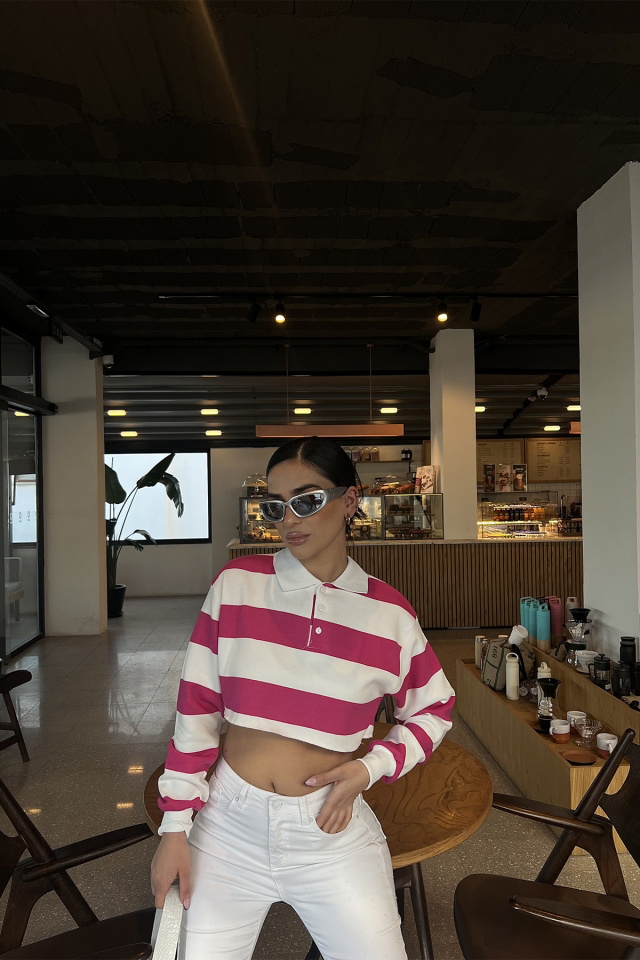 Fuşya Şerit Detay Crop Top ATE3244 - 4
