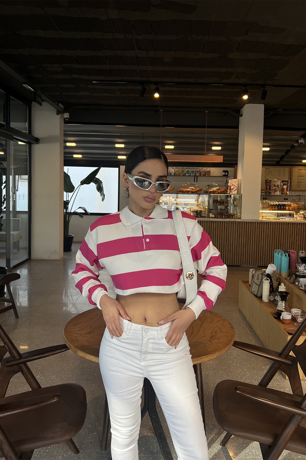 Fuşya Şerit Detay Crop Top - 1