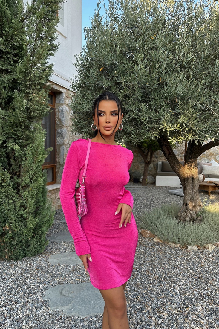 Solına Fuşya Sırt Detay Mini Elbise ATE3723 - EYYO