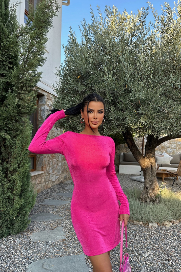 Solına Fuşya Sırt Detay Mini Elbise ATE3723 - EYYO