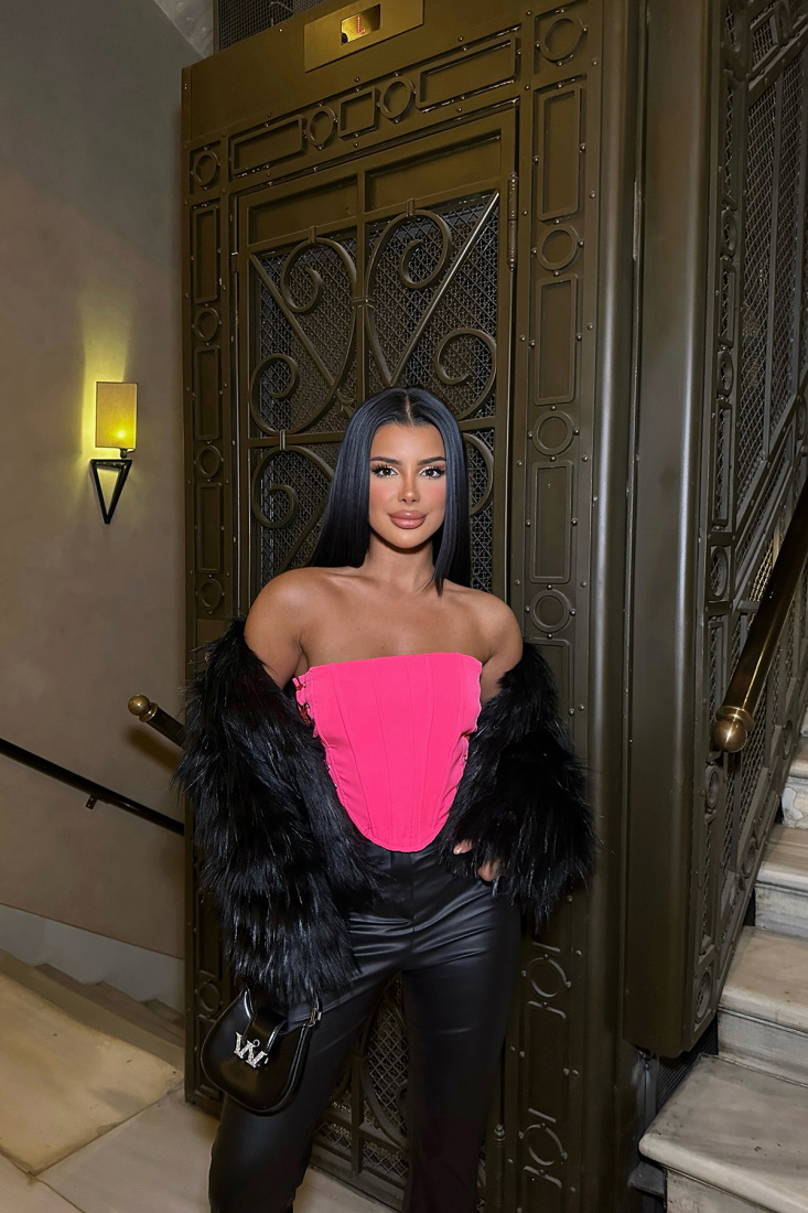 Fuşya Straplez Bağlamalı Crop Top ATE8582 - EYYO