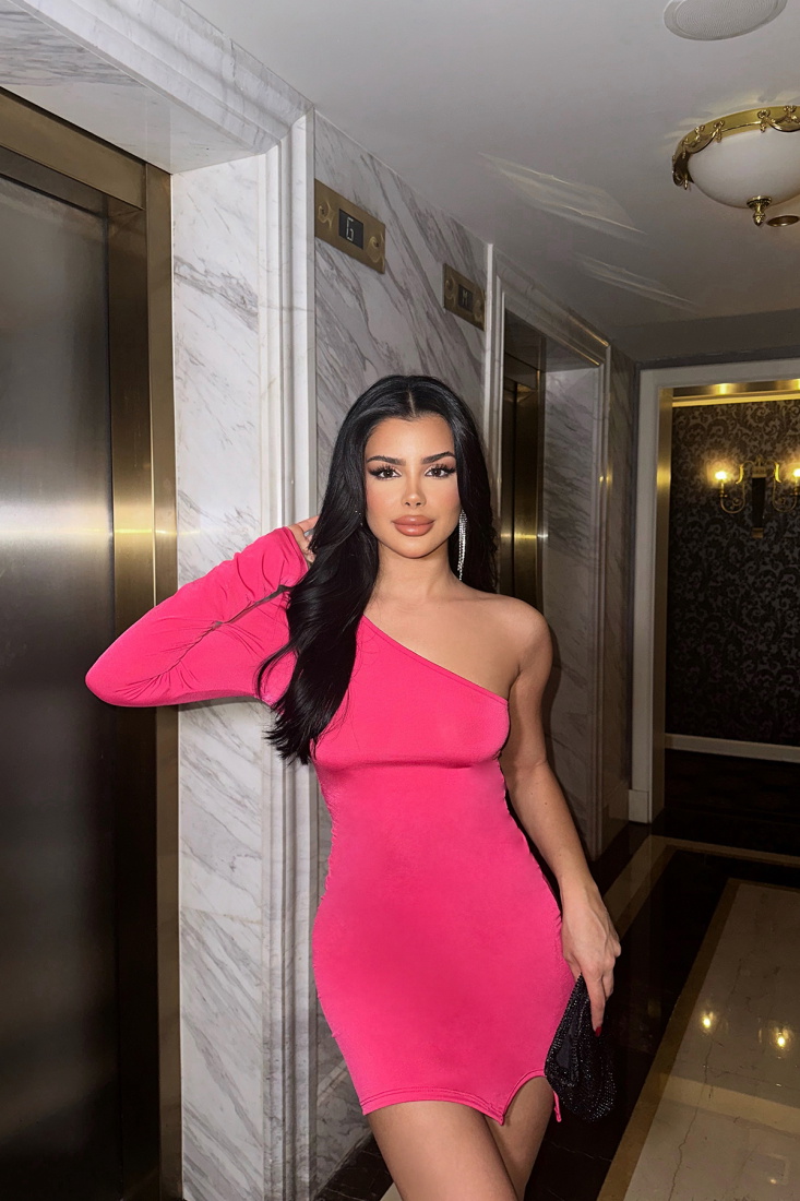 Fuşya Tek Kol Mini Elbise ATE-0835 - EYYO