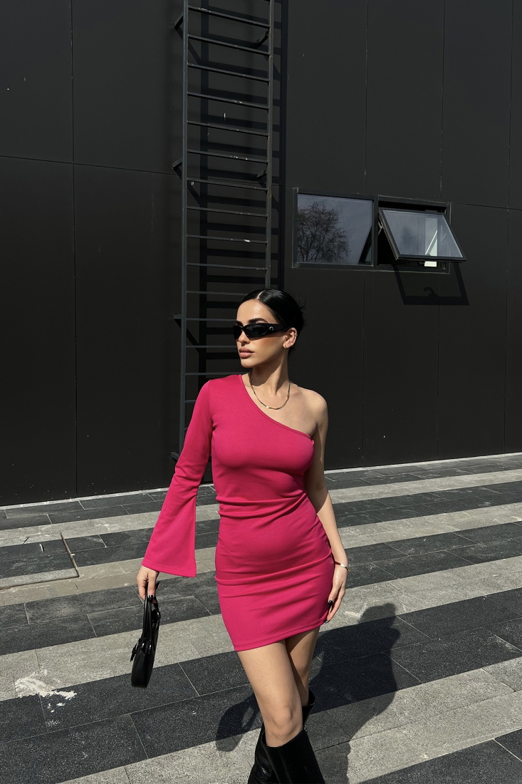 Fuşya Tek Kol Mini Elbise ATE4704 - EYYO
