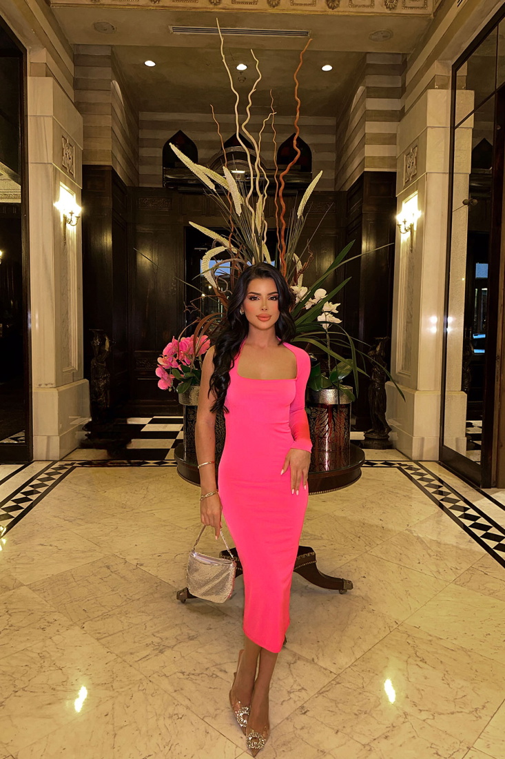 Fuşya Tek Kol Sırt Detay Elbise ATE-0325 - EYYO