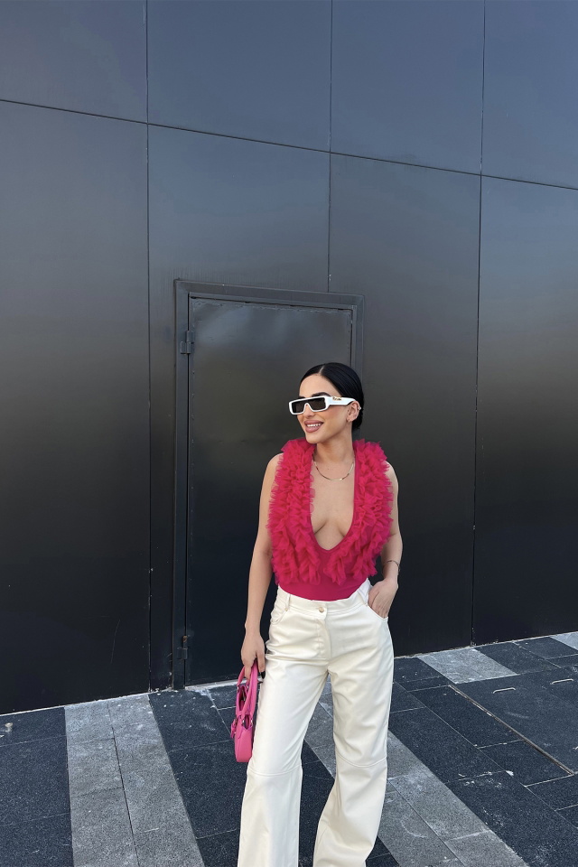 Fuşya Tül Detay Bodysuit ATE4693 