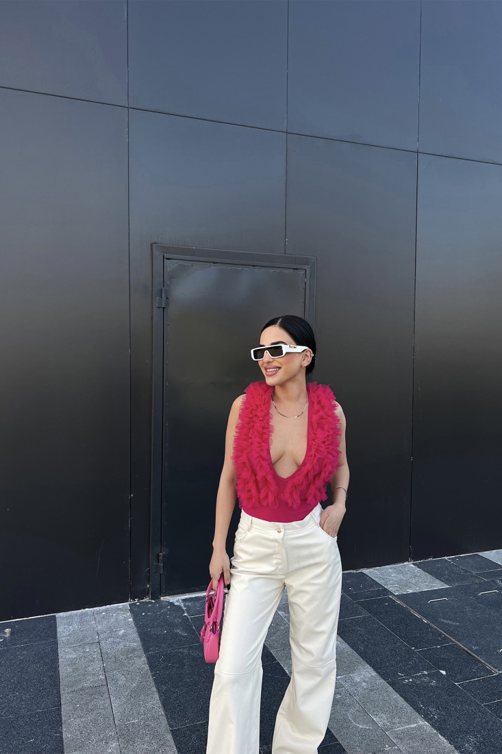 Fuşya Tül Detay Bodysuit ATE4693 - EYYO