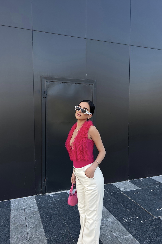 Fuşya Tül Detay Bodysuit ATE4693 - 4