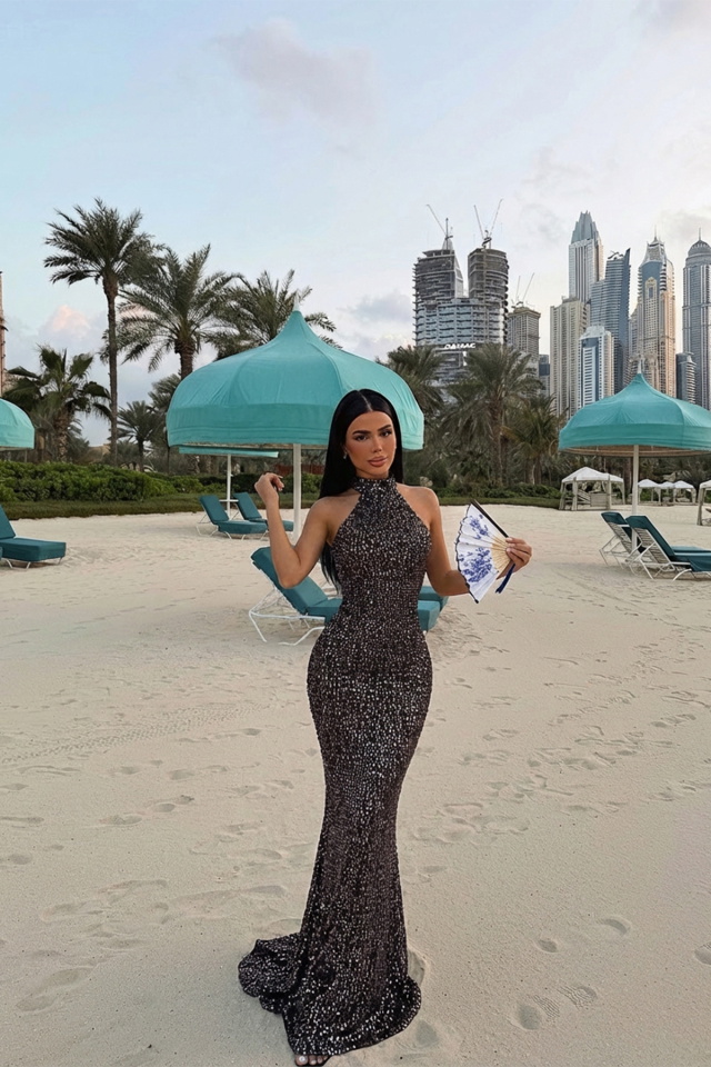 Gold Shion Payetli Elbise ATE-3492 - 1