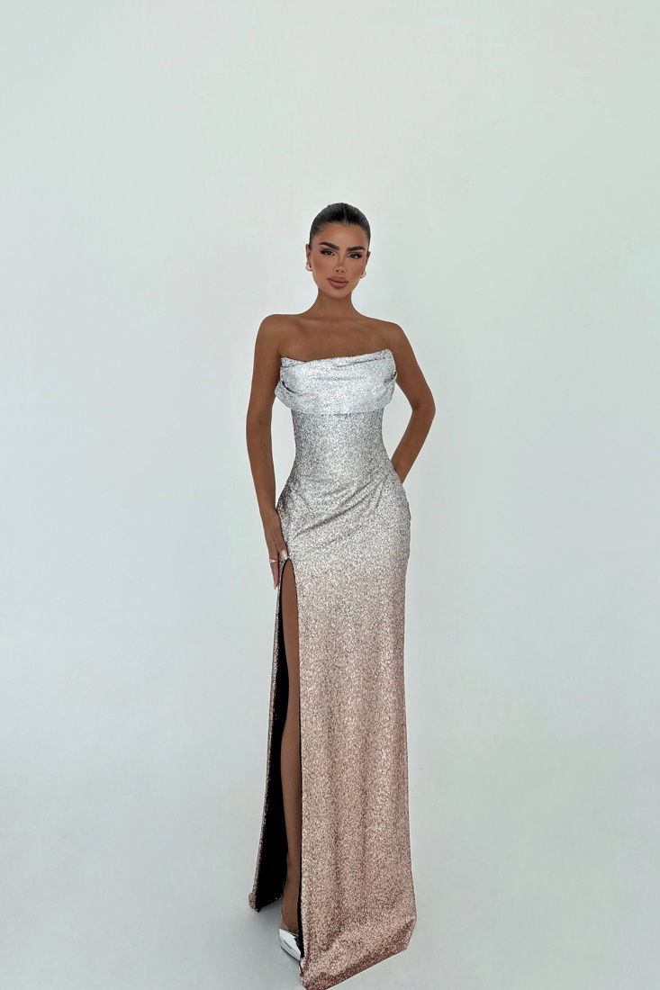 Gold Toulon Uzun Yırtmaçlı Elbise ATE-3078 - EYYO