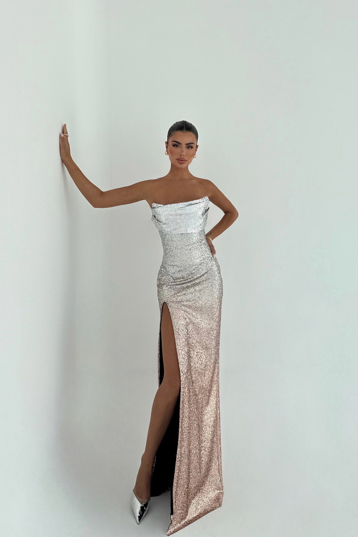 Gold Toulon Uzun Yırtmaçlı Elbise ATE-3078 - EYYO