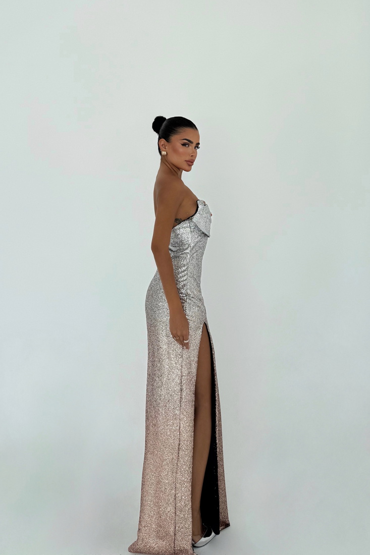 Gold Toulon Uzun Yırtmaçlı Elbise ATE-3078 - EYYO