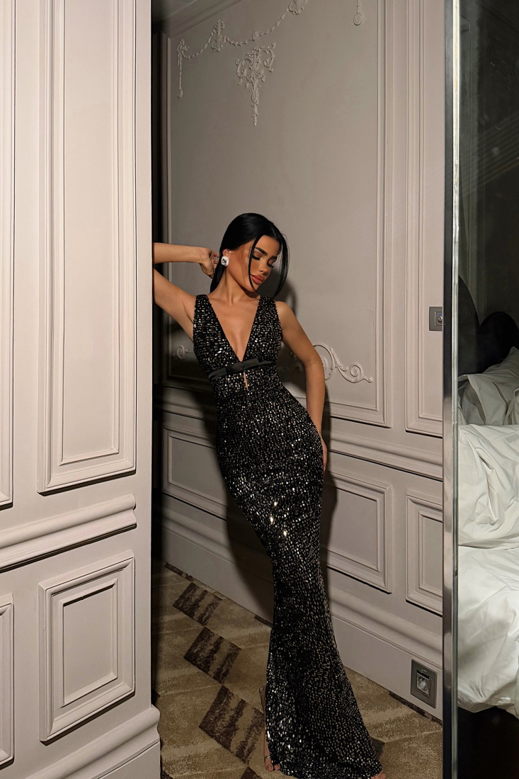 Gold Loretta Uzun Payetli Elbise ATE-4549 - EYYO