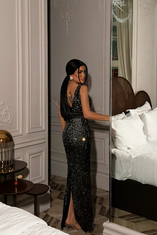 Gold Loretta Uzun Payetli Elbise ATE-4549 - 4