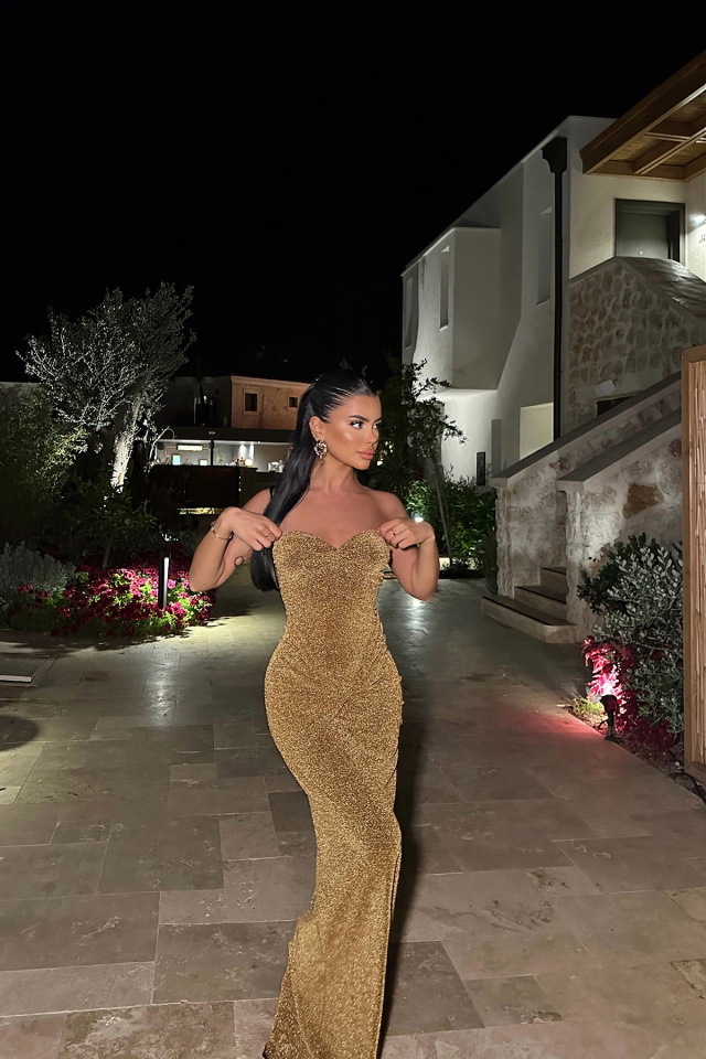 Dianora Gold Simli Uzun Elbise ATE-0988 - 3