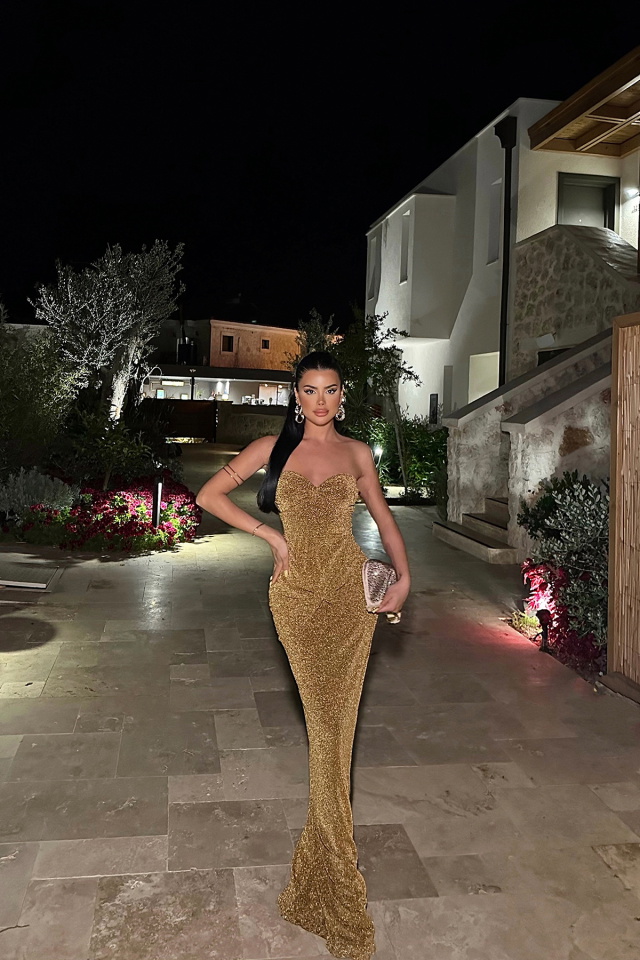 Dianora Gold Simli Uzun Elbise ATE-0988 