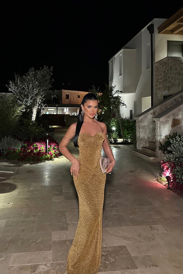 Dianora Gold Simli Uzun Elbise ATE-0988 - 8
