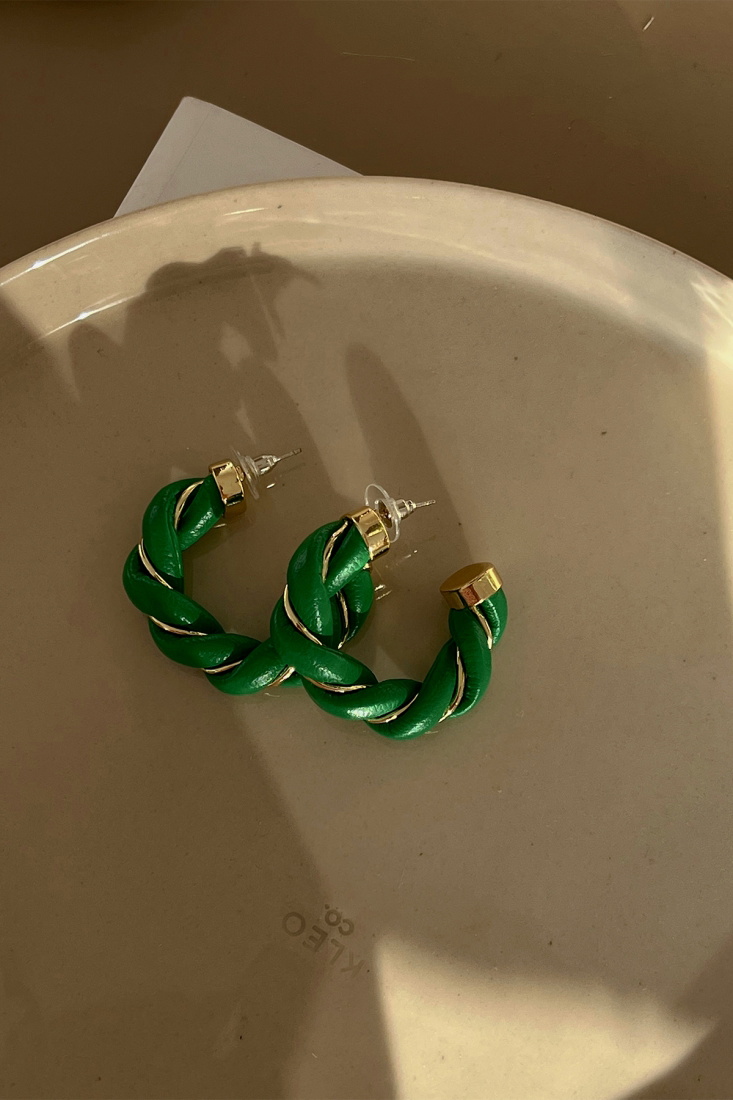 Gold Detail Green Braid Earrings AK137 - EYYO