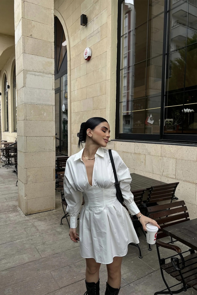 Gömlek Yaka Mini Elbise ATE4256 - 3