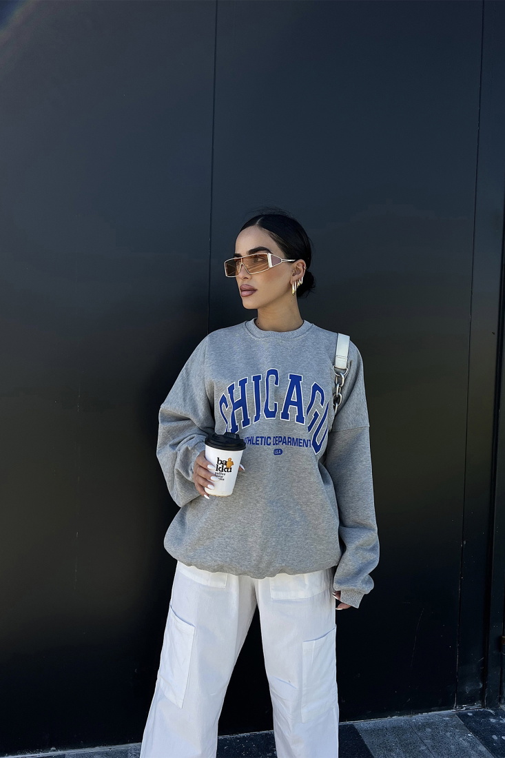 Gray Chicago Printed Sweat ATE2182 - EYYO