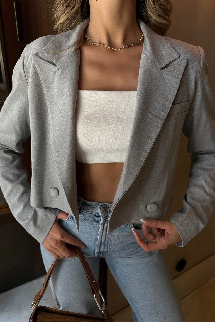 Gray Double Breasted Collar Jacket ATE6530 - EYYO