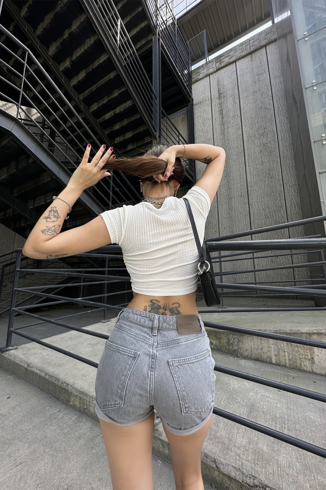 Gray High Waist Denim Shorts ATE7165 - 5