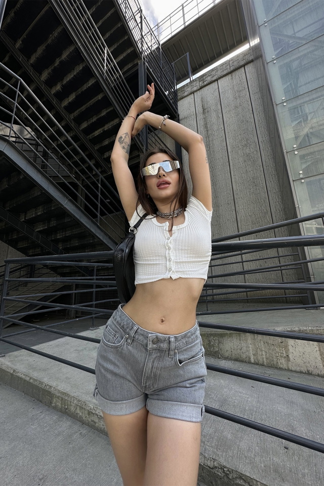 Gray High Waist Denim Shorts ATE7165 - 1