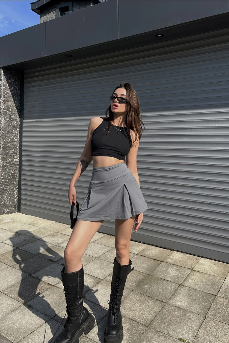 Gray Mini Skirt ATE6521 - EYYO