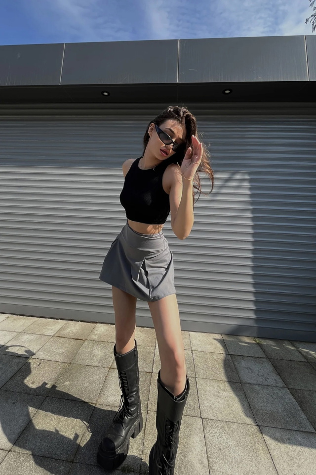 Gray Mini Skirt ATE6521 - 3