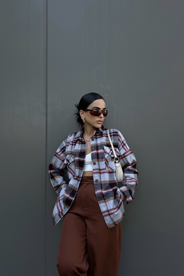 Gray Oversize Lumberjack Shirt ATE2624 - 1