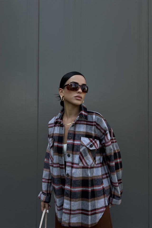 Gray Oversize Lumberjack Shirt ATE2624 - 2