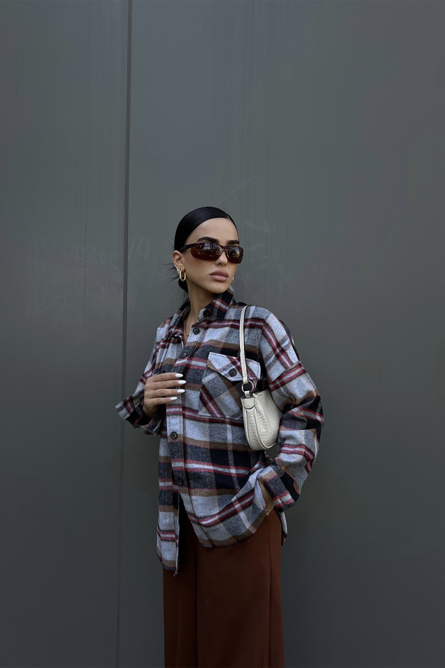 Gray Oversize Lumberjack Shirt ATE2624 - 3