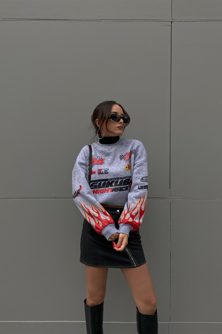Gray Racing Printed Sweatshirt ATE2374 - EYYO