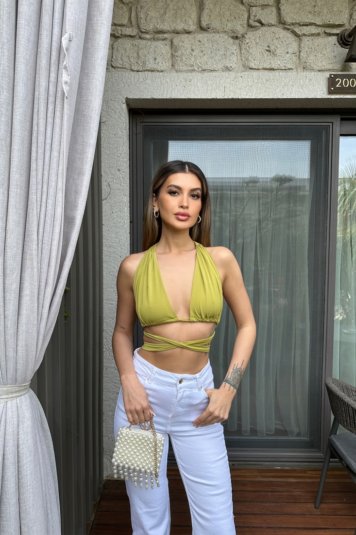 Green Back Detail Laced Crop Top ATE6209 - EYYO