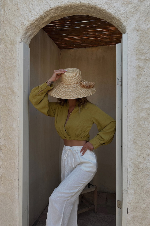 Green Back Detail Linen Shirt ATE1774 - 2