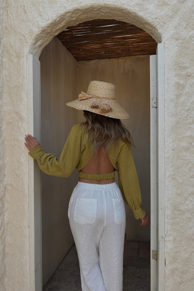 Green Back Detail Linen Shirt ATE1774 - NEW MİSSİON