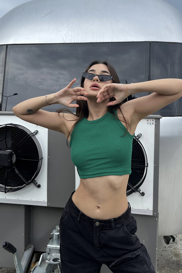 Green Basic Crop Top ATE6492 - EYYO