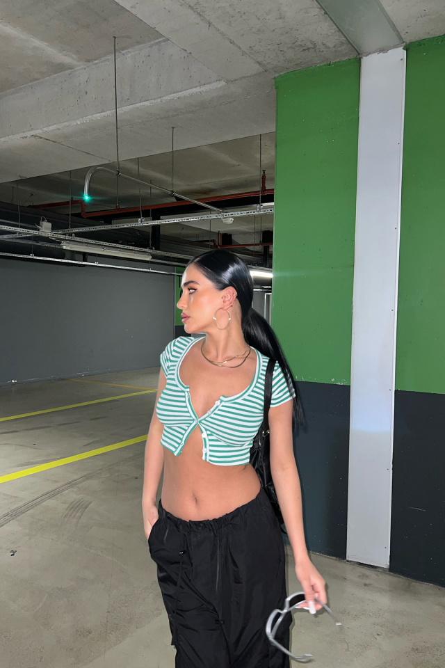 Green Button Detail Crop Top ATE6976 - 3