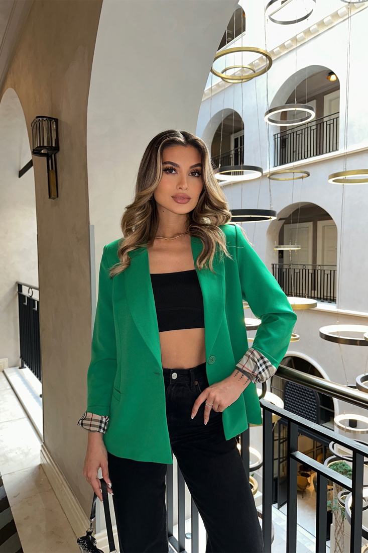 Green Double Breasted Collar Jacket ATE6532 - EYYO