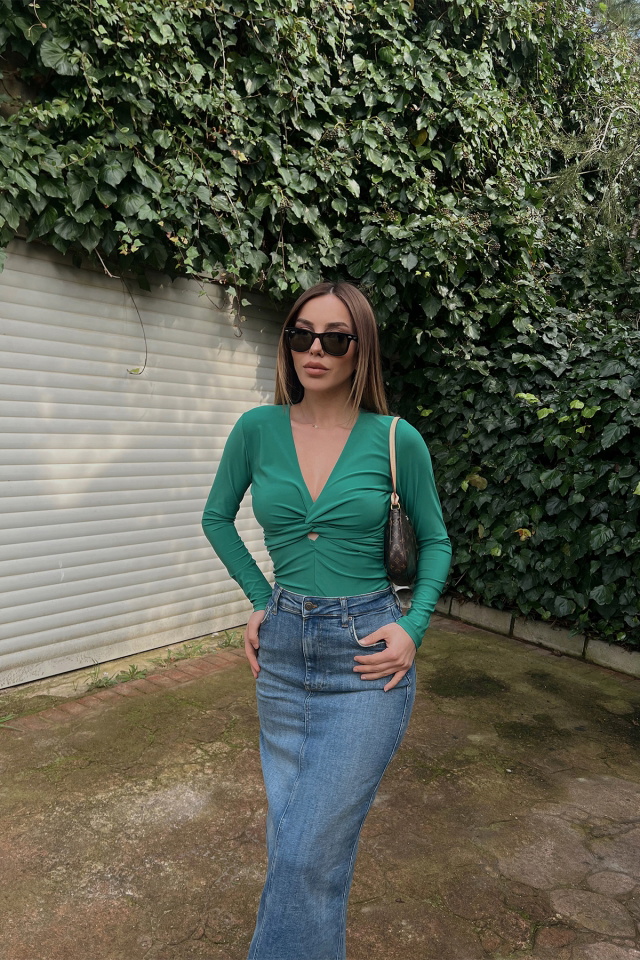 Green Gathered Blouse ATE4398 - 4